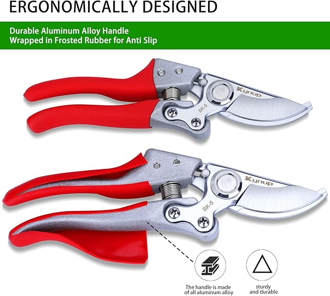Kynup Pruning Shears, Gardening Scissors, Pruners for Gardening, Garden Grass Clippers Hand Hedge Shears, Heavy Duty Garden Tools(Red)
