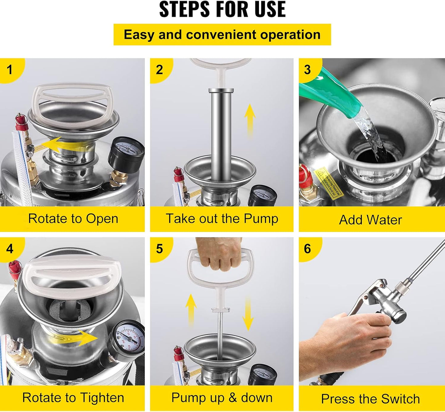 Happybuy 1.5 Gallon Stainless Steel Sprayer, 16" Wand&3.3FT Reinforced Hose, Hand Pump Sprayer with Pressure Gauge, Safety Valve&Adjustable Nozzle, Weed Sprayers for Lawn, Gardening & Sanitizing