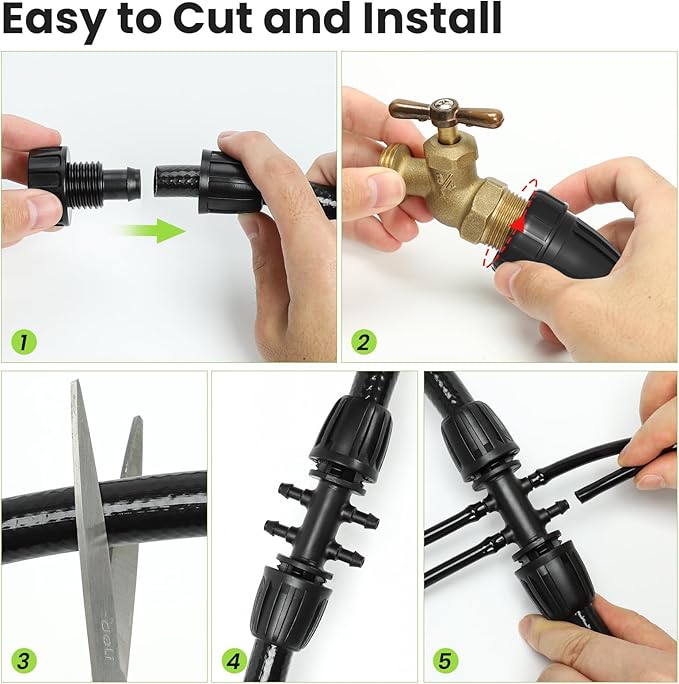 Bonviee 1/2" Irrigation Tubing with 4 Packs 6-Way Connectors - 50FT Drip Irrigation Tubing Ideal for Garden Irrigation System or as Blank Distribution Hose for Any Project