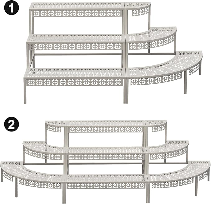 aboxoo 3 Tier Plant Stand Semi-Circular Flower Pot Organizer Rack Quarter Round Plant Display Holder Outdoor Storage Shelves Metal Corner Shelf Planter Shelving Ladder Plant Stand for Indoor