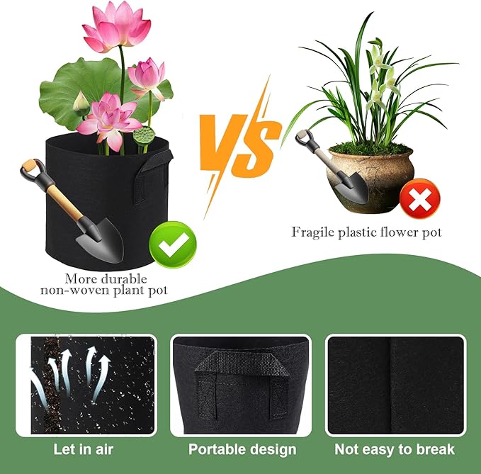 6Pcs Lily Plant Pots for Pond, Aquatic Pond Planter for Pond Durable Breathe Reusable Fabric Plant Bags for Aquatic Plants, Potato, Carrot, Onion, Flower (1 Gallon)