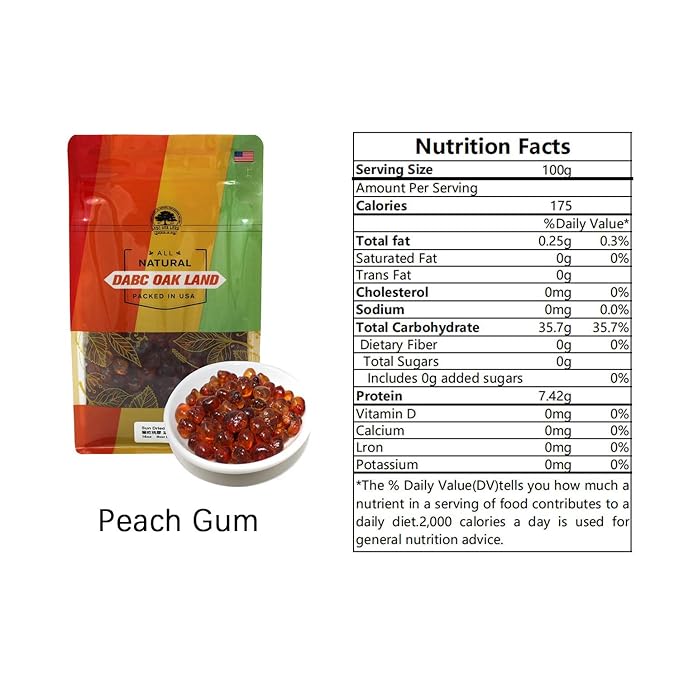 DABC OAK LAND Wild Peach Gum, All Natural Edible Peach Blossom, Tears Tao Jiao Peachs Resin, 滋補抗皺 桃膠 Boosting Resin for Skin & Health, Food Additives Free for Dessert, Drink, Soup, Tea, 8OZ/Bag
