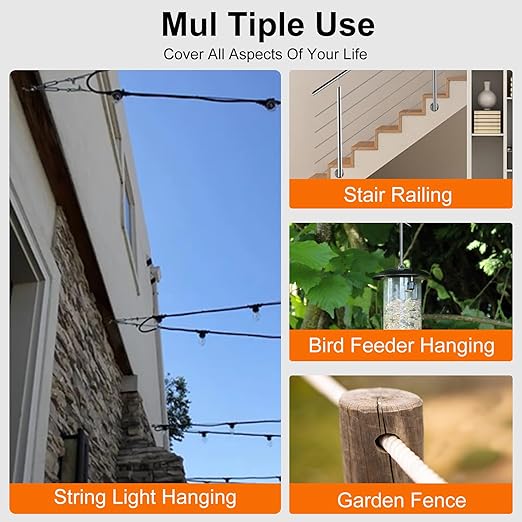 1/8" wire cable, 100ft Wire Rope Metal Cable With Loop Sleeve And Steel Thimble, 7x7 marine stainless steel Strand Core Perfect For Deck Railing System, Outdoor hanging kit, garden fence (SR03)