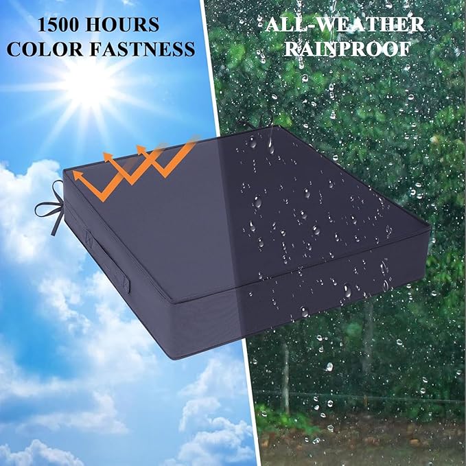 Outdoor Chair Cushions Set of 2 for Patio Furniture 18.5x16x3 Inch Waterproof Patio Chair Cushion 3 Year Color Fastness Rectangle Elastic Foam Garden Couch Pads with Ties and Handle,Grey