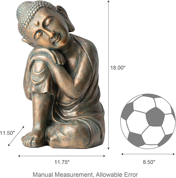Glitzhome MGO Faux Bronze Resting Buddha Garden Statue Indoor and Outdoor Sculpture Decoration, 18" H