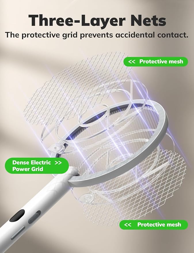 YISSVIC Electric Fly Swatter Bug Zapper Racket 4000V LED Screen Dual Modes Fly Zapper Rechargeable for Indoor Home Office Backyard Patio Camping
