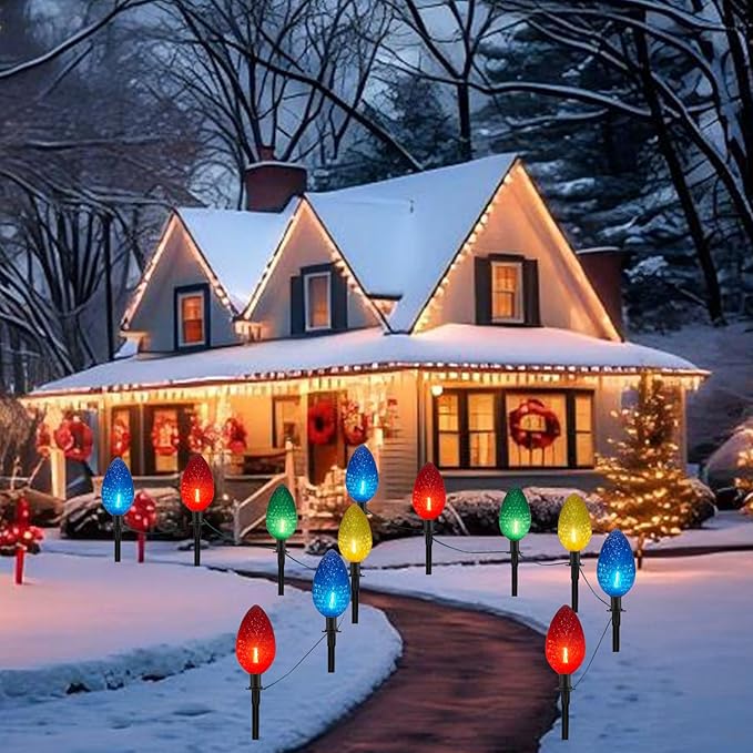 2 Pack Jumbo C9 Christmas Pathway String Lights Outdoor, Total 14 Feet Christmas Walkway Lights Waterproof with 8 LED C9 Jumbo Multicolor Bulbs UL Listed for Holiday Outside Yard Garden Lawn Decor