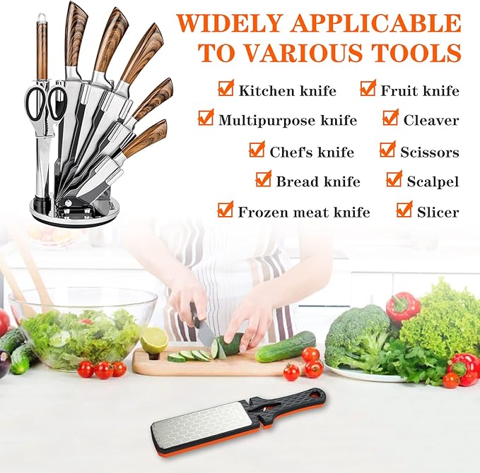 Diamond Sharpening Stone,400/1000 Grit Handheld Double-Sided Diamond Sharpener 5 in 1 Honeycomb Surface Knife Sharpener Plate Whetstone with Ceramic & Tungsten Steel Scissor Slot for Kitchen Outdoor