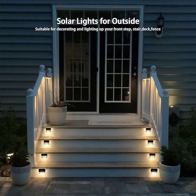 Solar Outdoor Lights, 12 Pack Solar Fence Lights, Deck Lights Waterproof Solar Powered Outside Lighting for Step Railing Wall Pool Stair Yard Garden Patio Pool Decorations (Warm White)