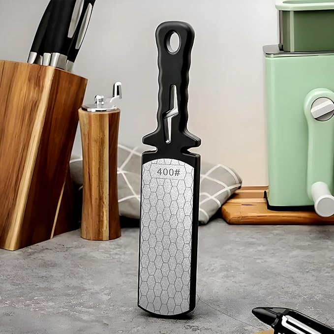 Diamond Sharpening Stone,400/1000 Grit Handheld Double-Sided Diamond Sharpener 5 in 1 Honeycomb Surface Knife Sharpener Plate Whetstone with Ceramic & Tungsten Steel Scissor Slot,Black