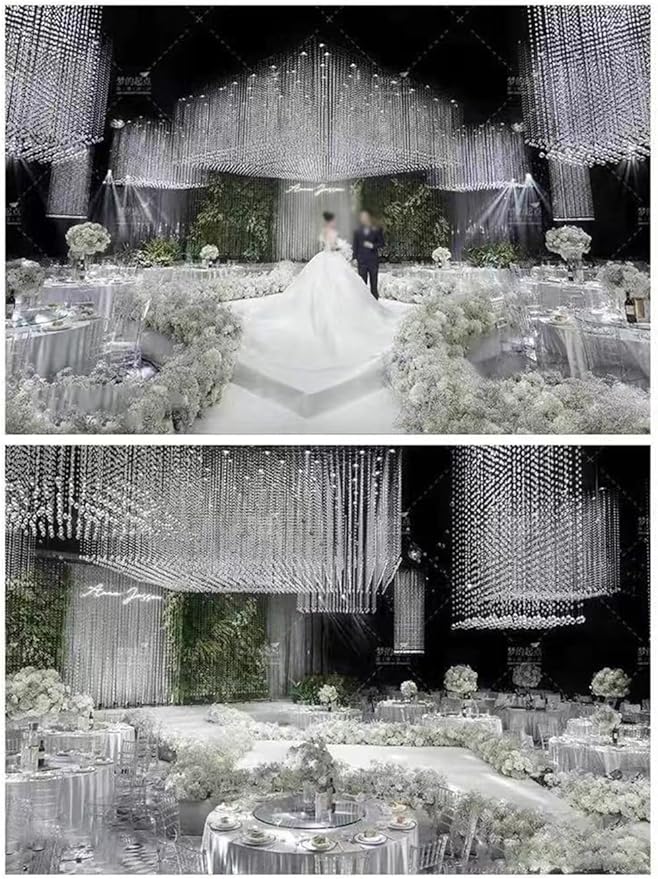 WAZHRMGHG 198 FT Acrylic Crystal Garland Strands Hanging Ornaments Chandelier Gem Bead Chain Octagon String for Christmas Tree Manzanita Wedding Centerpiece Party (198FT(60M))