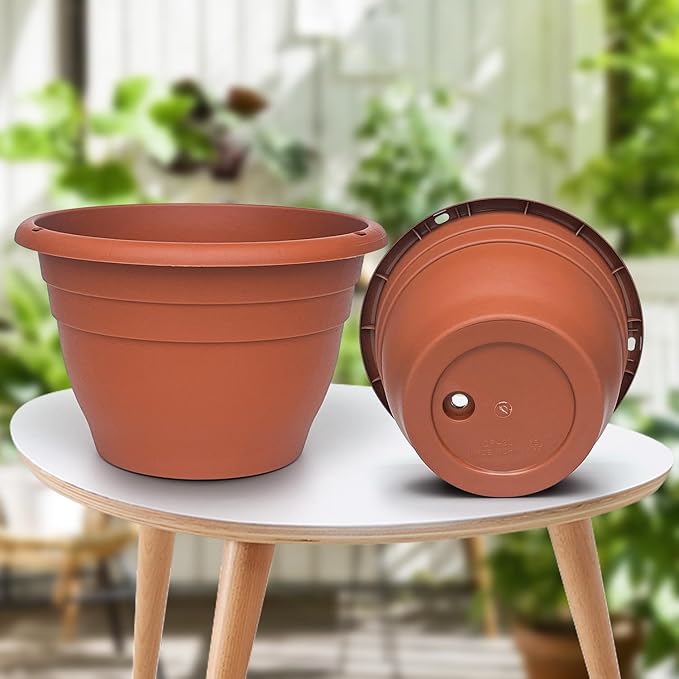Plant Pots Set of 5, 10" Outside Diameter Flower Pots, 8.5" Inner Diameter Plant Planters with Drainage Hole, Durable Garden Pots Perfect for Indoor & Outdoor Plant Planting, Decor(Pottery Red)