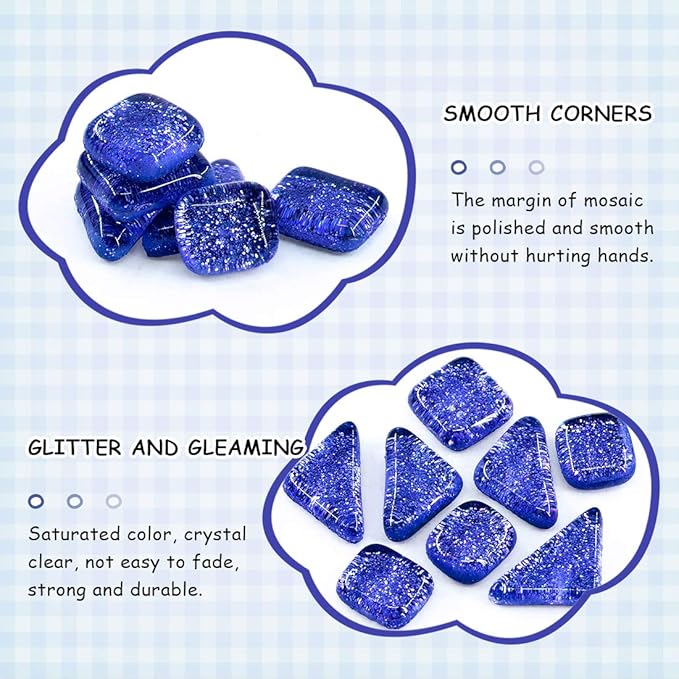 Swpeet 1 Pound Sapphire Blue Shine Crystal Series Mosaic Tiles Assortment Kit, Square and Triangle Genuine Mosaic Tiles Glitter Crystal Mosaic Perfect for Home Decoration Crafts - Mosaic Tiles X