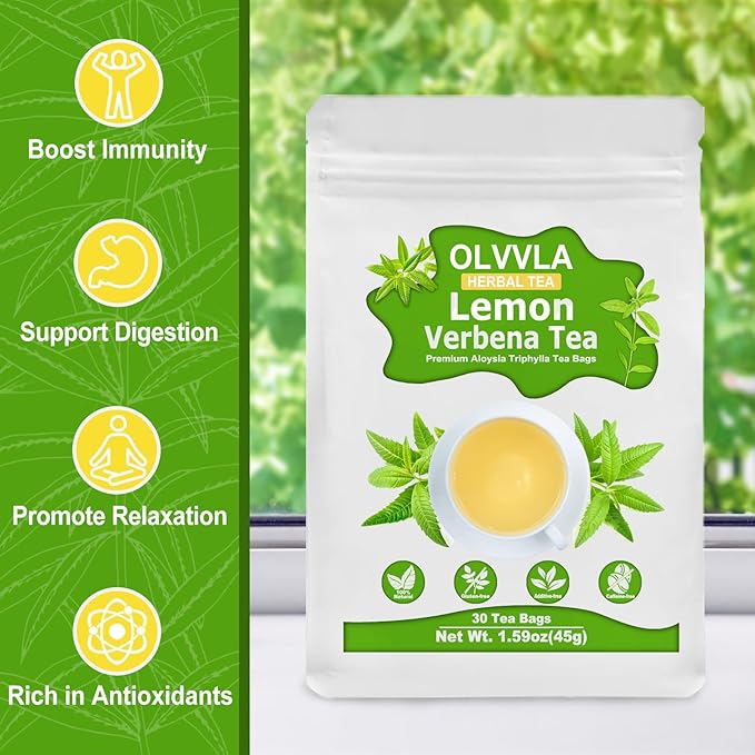 Olvvla - Premium Lemon Verbena Tea Bags - 1.5g X 30 Count - Pure Natural Cedron Herb - Caffeine-free - Non-GMO - Lemon Tea - Verbena Tea - Support Digestion & Promote Relaxation