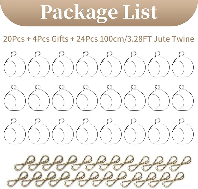 Sziqiqi Hanging Glass Globes Orbs Tea Light Candle Holders fillable with Trinkets for Wedding Ornaments, Wedding Birthday Christmas Party Centerpiece Accessory 2.36inch 20pcs +4 Extra