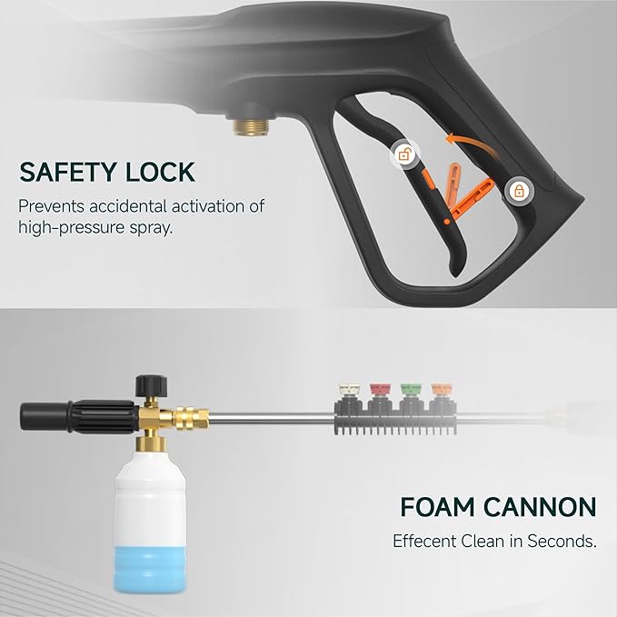 Giraffe Tools Wall Mounted Pressure Washer with 100ft Detachable Hose, Max 2900 PSI 2.2 GPM Electric Power Washer with 1800W Motor, Automatic Rewind, Any Length Locky