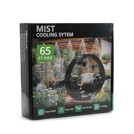 Misters for Outside Patio, 65FT (20M) Misting Line + 18 Adjustable 360° Nozzles + 3/4” Threaded Adapter, Misting Cooling System for Patio, Garden, Greenhouse, and Trampoline