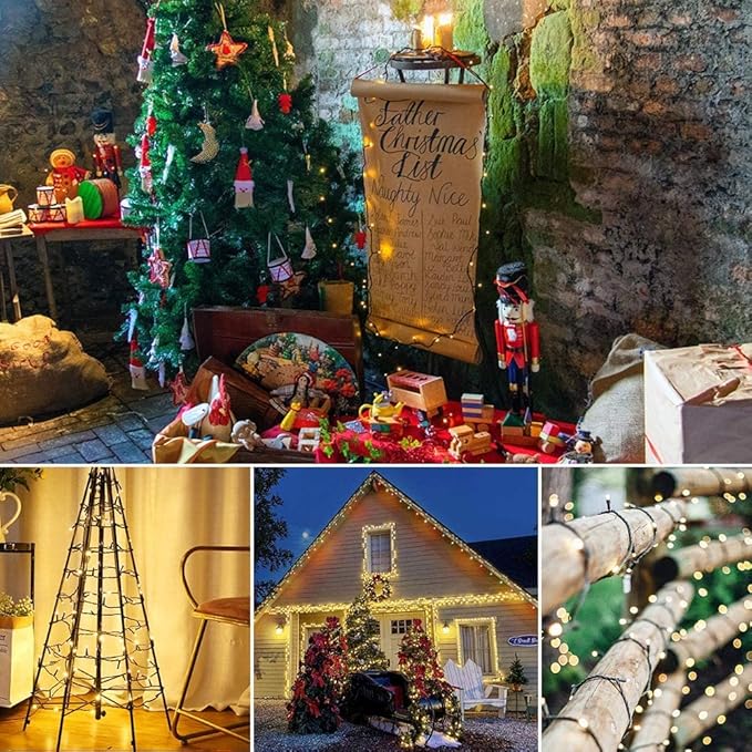 weillsnow 66 FT 200 LED Warm White Christmas Lights,Plug in Waterproof String Lights,8 Lighting Modes with Memory for Outdoor Indoor Garden Tree Christmas Party Decorations(Warm White)