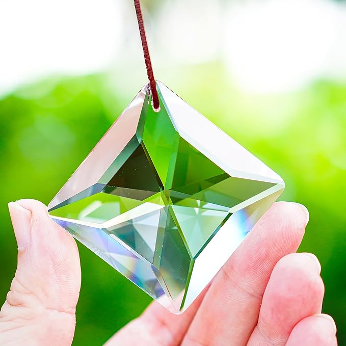 HDCRYSTALGIFTS Set 2,50mm Hanging Faceted Crystals Suncatcher Ornament Window Prisms Rainbow Maker Chandelier Crystal Pendant(Square)