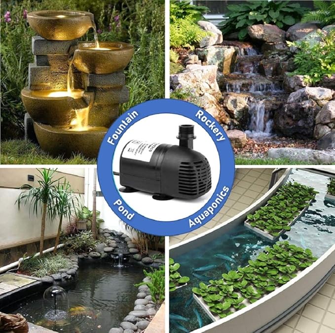12V - 24V DC Brushless Submersible Water Pump, 410GPH, for Solar Fountain, Fish Pond, and Aquarium