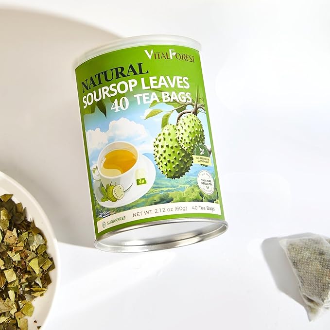 40 Premium Soursop Leaves Tea Bags | VitalForest Pure Graviola Leaf Tea for Relaxation, Sleep & Detox | Caffeine-Free Guyabano Herbal Tea | te de Guanabana | Non-GMO, Biodegradable