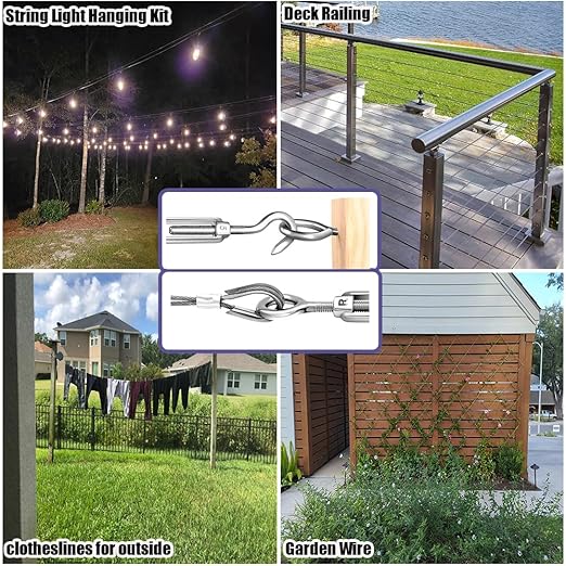 1/8" Wire Rope,100FT 304 Stinless Steel Cable with M5 Turnbuckle-Gardening,Aircraft,Picture Hanging, Clothesline Wire