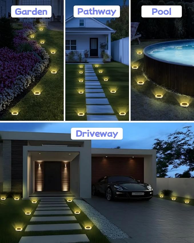 Mini Solar Ground Lights Outdoor 16 Pack Waterproof Upgraded Anti-Rust Solar Flat Garden Lights Stainless Steel Solor Powered Disc Landscape Light for Pathway Walkway Yard Lawn Patio-Warm White