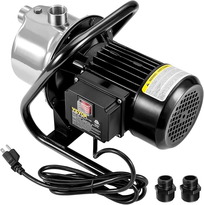 VEVOR 1.1 HP Portable Shallow Well Pump, 978 GPH Garden Jet Pump, 115V, 131 ft Height, Stainless Steel Sprinkler Booster Pumps for Garden Lawn Irrigation system, Lake Fountain, Water Transfer