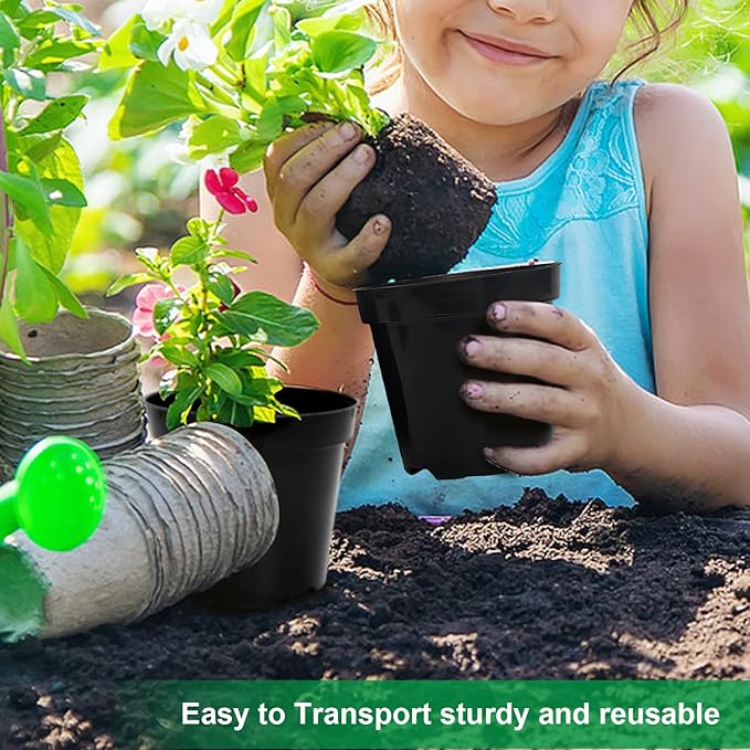 40 Pack 4 Inch Plant Nursery Pots with Mesh Pad, Sturdy Plastic Flower Planter Pots with Drainage Holes, Seed Starter Pots for Planting Seedings Cuttings Succulents Indoor Ourdoor, Black