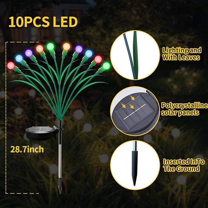 Aogist Solar Garden Lights Outdoor Waterproof,6 Packs 60 LED,Sway by Wind, Yard Patio Pathway Decoration, High Flexibility Iron Wire & Heavy Bulb Base,Multicolor
