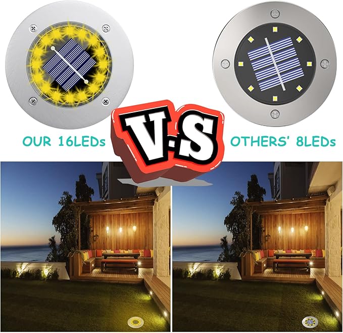 Solar Ground Lights-Waterproof Solar Lights Outdoor Garden- Solar Disk Lights-Upgraded 16LED Bright in-Ground Lights-Landscape Lights for Pathway, Yard, Lawn, Patio, Walkway (12 Pack Warm Light)