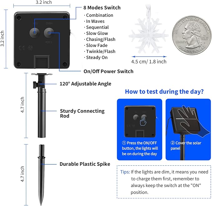 Brightown Solar Christmas Snowflake String Lights 2-Pack 100 LED 66FT Outdoor Waterproof Fairy Lights with 8 Lighting Modes for Wedding, Party, Tree, Room, Garden, Patio, Yard, Home(Pure White)