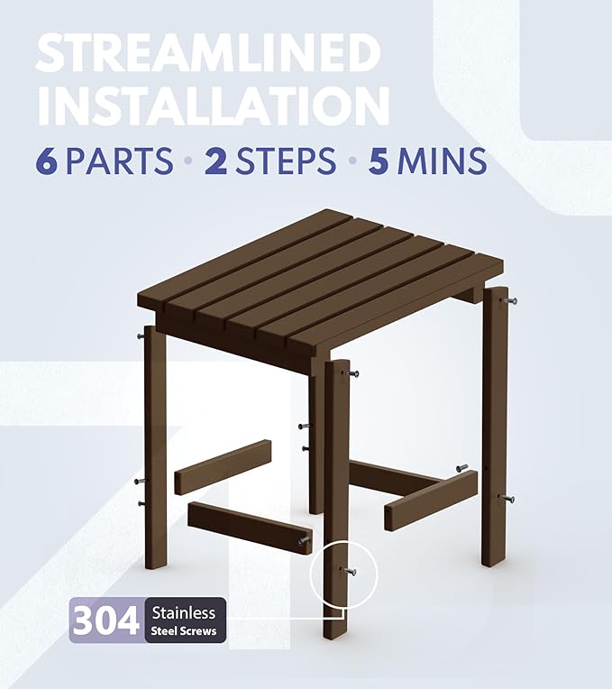 PASAMIC Adirondack Square Side Table, HDPE Outdoor Side Tables, Weather Resistant End Table for Patio, Backyard, Pool, Indoor Companion, Beach, Easy Maintenance (Brown)