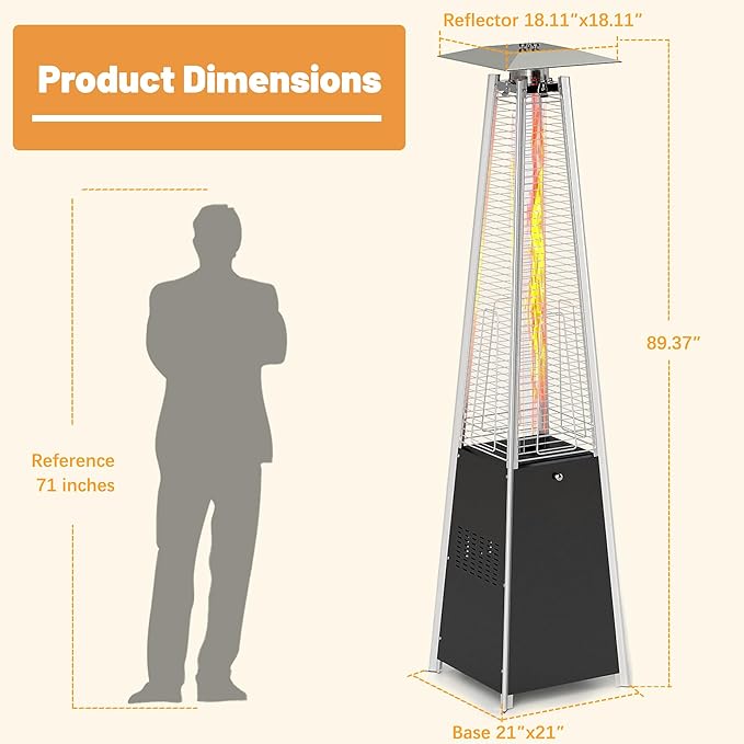 FOOWIN Patio Heater,48,000 BTU Outdoor Patio Heater with Wheels,Propane Patio Heater w/Waterproof Cover & Gloves,Quartz Glass Tube Pyramid Patio Heater for Outdoor Use,Party,Backyard,Garden,Black