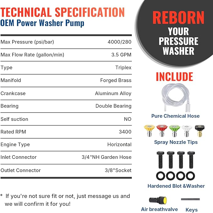YAMATIC Horizontal Triplex Plunger Pressure Washer Pump 1" Shaft 4000 PSI 3.5 GPM, Replacement for Simpson AAA 90034, 90039,90038, Honda GX340, GX390, GX270 for Industrial Gas Powered Washers