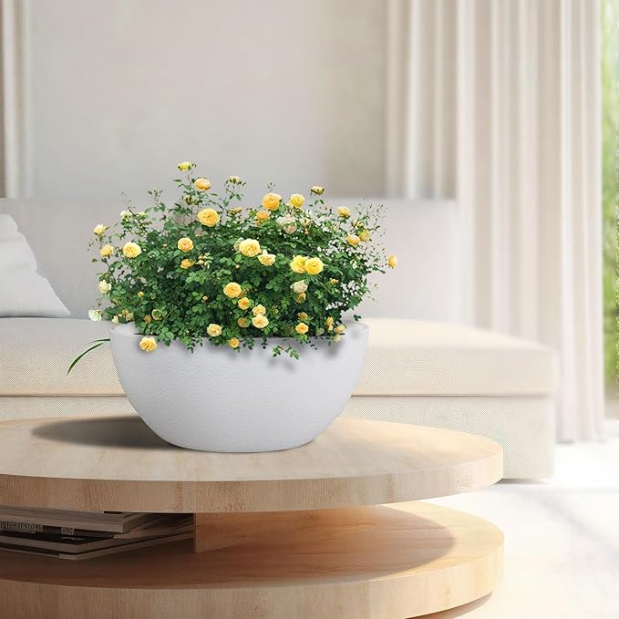 13 inch Large Hanging Planters Plant Pots for Outdoor Indoor Plants with Drainage Holes and Chain, 2 Pack Round Hanging Flower Pots for Garden Home Porch Decor, White