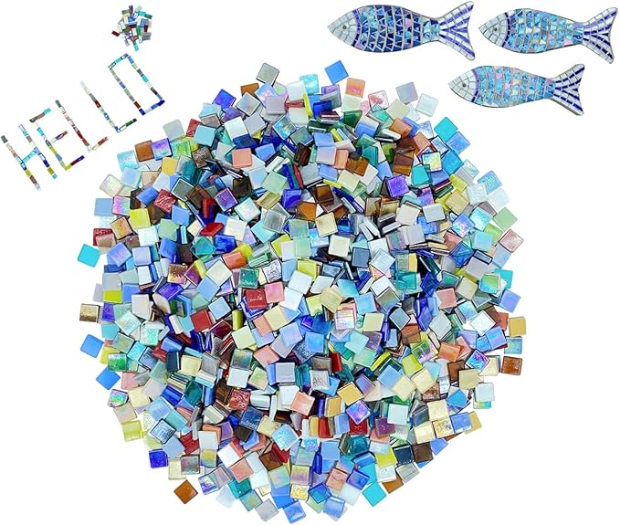 SMEIINIK 1.1lb Bulk Single Color Mosaic Tiles for Crafts, Glass Mosaic Pieces for Mosaic Puzzles, Stained Glass Tiles for Mosaic DIY, Mosaic Making Supplies(AJ20-30)