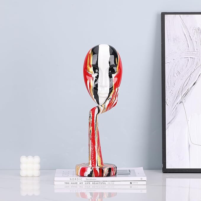 suruim Simple Creative Colorful Female Face Art Statue Thinker Sculpture Abstract Character Crafts Ornament Home Office Bedroom Living Room Study Decoration (Large-1 15.3in)