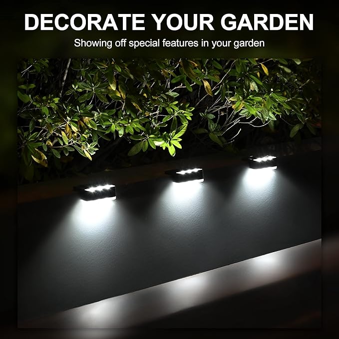 SOLPEX Solar Fence Lights, 6 LEDs Solar Lights Outdoor Waterproof Solar Powered for Deck, Stair, Front Porch, Balcony, Walkway, Garden, Yard, Patio, Pool Decor, IP65 Waterproof (4 Pack, Cold White)