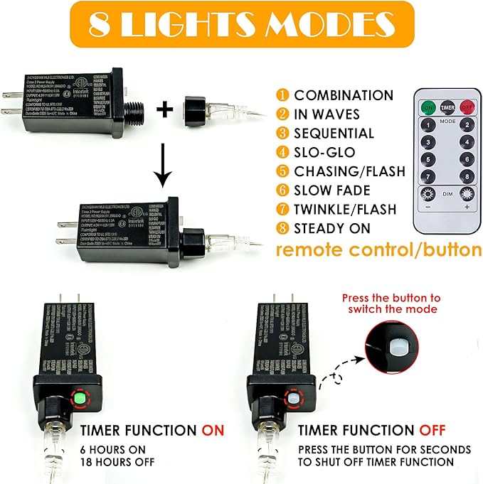 66Ft 200LED Fairy Lights Plug in with Remote, Waterproof String Lights Outdoor & Indoor 8 Modes with Timer, LED Twinkle Lights for Girl's Room Garden Patio Halloween Christmas Decorations (Warm White)