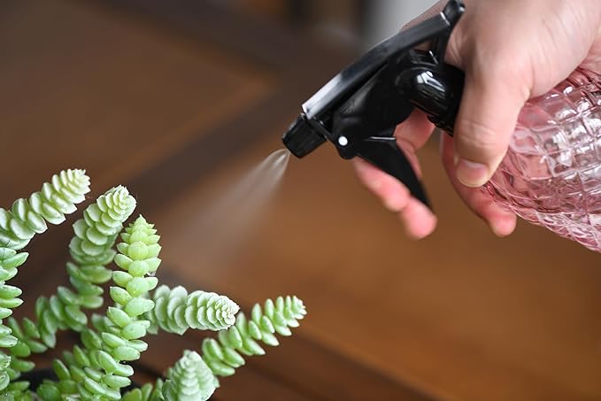 Glass Handheld Spray Bottle - 12oz Refillable Bottle ,Adjustable Nozzle Watering Can for Garden Plants Cleaning Solutions (Pink)