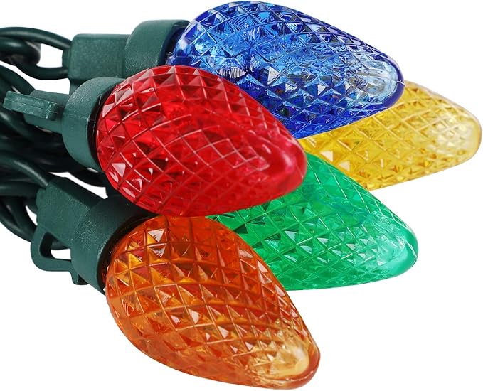 DEWENWILS C7 Christmas String Lights Outdoor, 33.3ft 50 LED Multi Color Bulb Lights, Outdoor Decorations for Christmas Tree, Patio, Garden, Yard, Porch, Green Wire, Multicolor, UL Listed