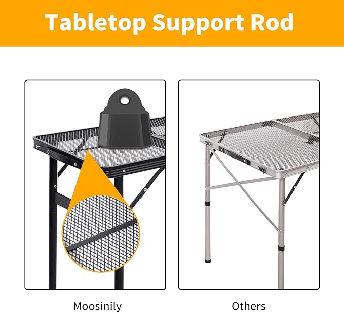 Small Folding Table 2FT Grill Table Foldable Camping Table Picnic Portable Mesh 2 Height Adjustable Outdoor Beach BBQ Black 23.6×15.7 inch