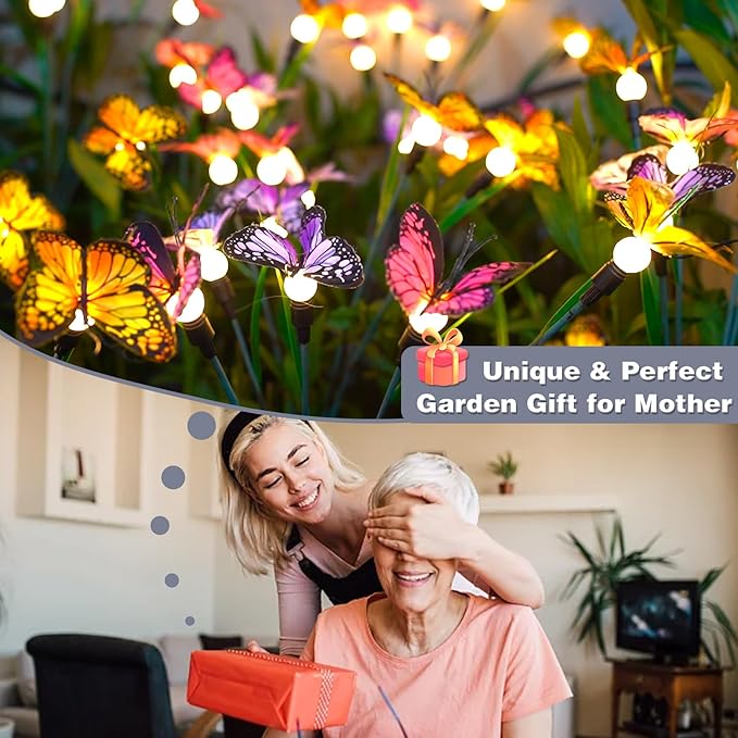 Solar Garden Lights, Upgraded Swaying Butterfly Light,Outdoor Light, Decorative Lights Yard Patio Pathway Decoration, Larger Solar Panel & Better Sway Effect (2 Pack)