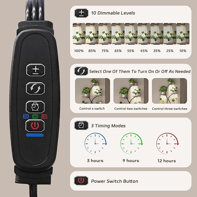 DTK Plant Stand Indoor with Grow Lights,62.5" Tall Plant Light Shelf, 9 Tiered Grow Light Shelf for Indoor Plants, Large S-Shape Corner Plant Shelf, Flower Display Holder for Living Room, Bedroom,Patio Decor