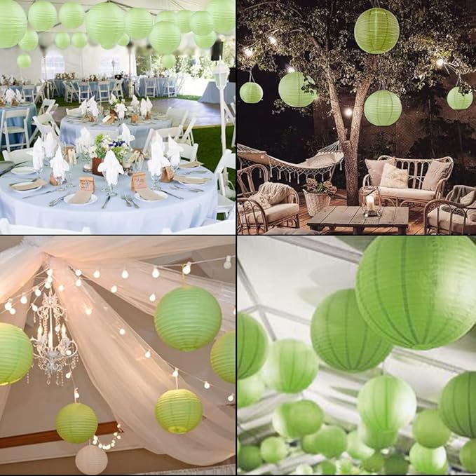 WYZworks - Pack of 10 Round Paper Lanterns 12 x 12 x 12 inches Hanging Paper Lanterns Lamp for Wedding, Birthday, Party and Home Decorations Light Apple Green