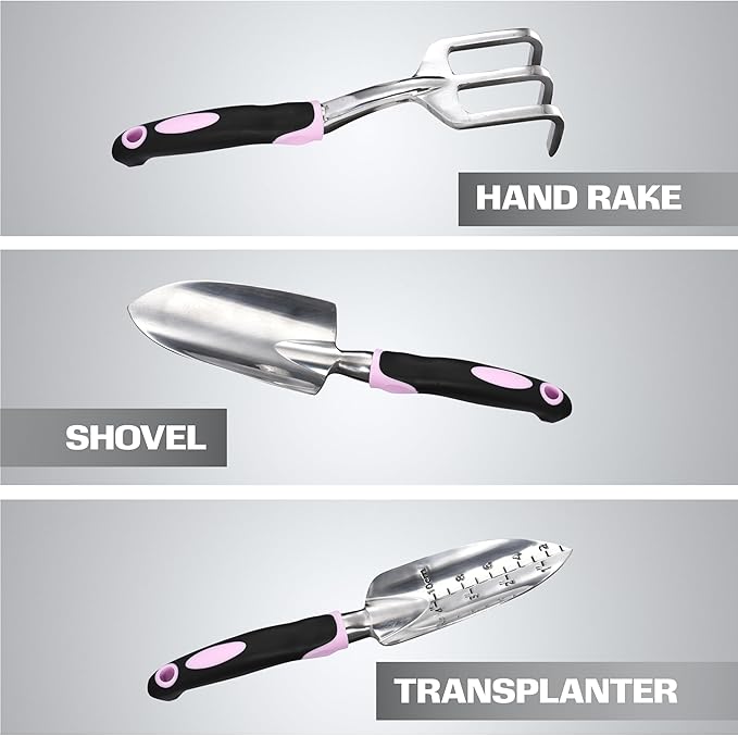 2WAYZ - Garden Tool Set - Heavy Duty 3-Piece Gardening Kit - Aluminum Alloy Spade Shovel, Transplant Hand Trowel, and Cultivator Rake - Ergonomic Non-Slip Rubber Grip - Ideal Garden Tools Gift