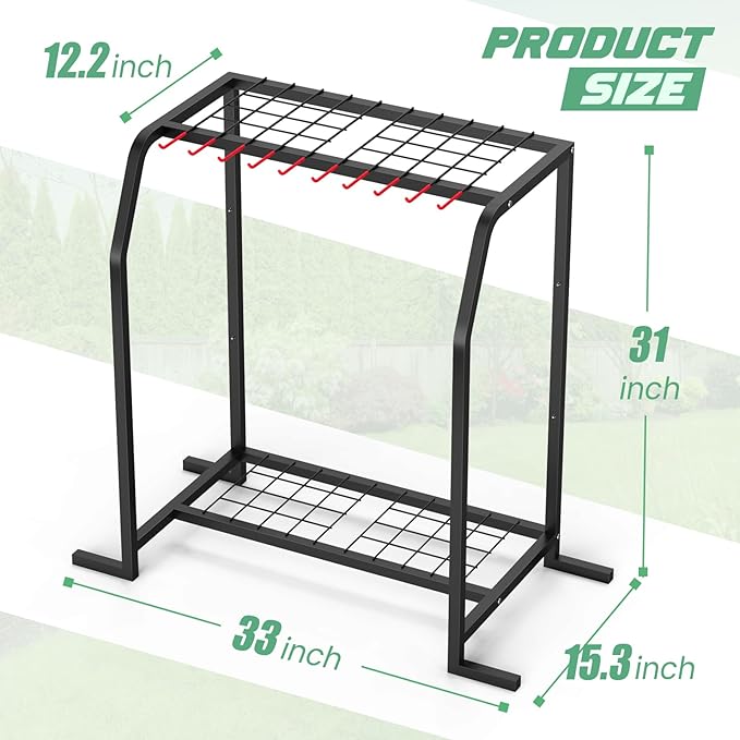 Trieez Extra Large Garden Tool Organizer for Garage, NEVER FALL OVER - Yard Tool Organizer Garage for Organization and Storage, Tool Rack for Shed, Outdoor, Tool Stand