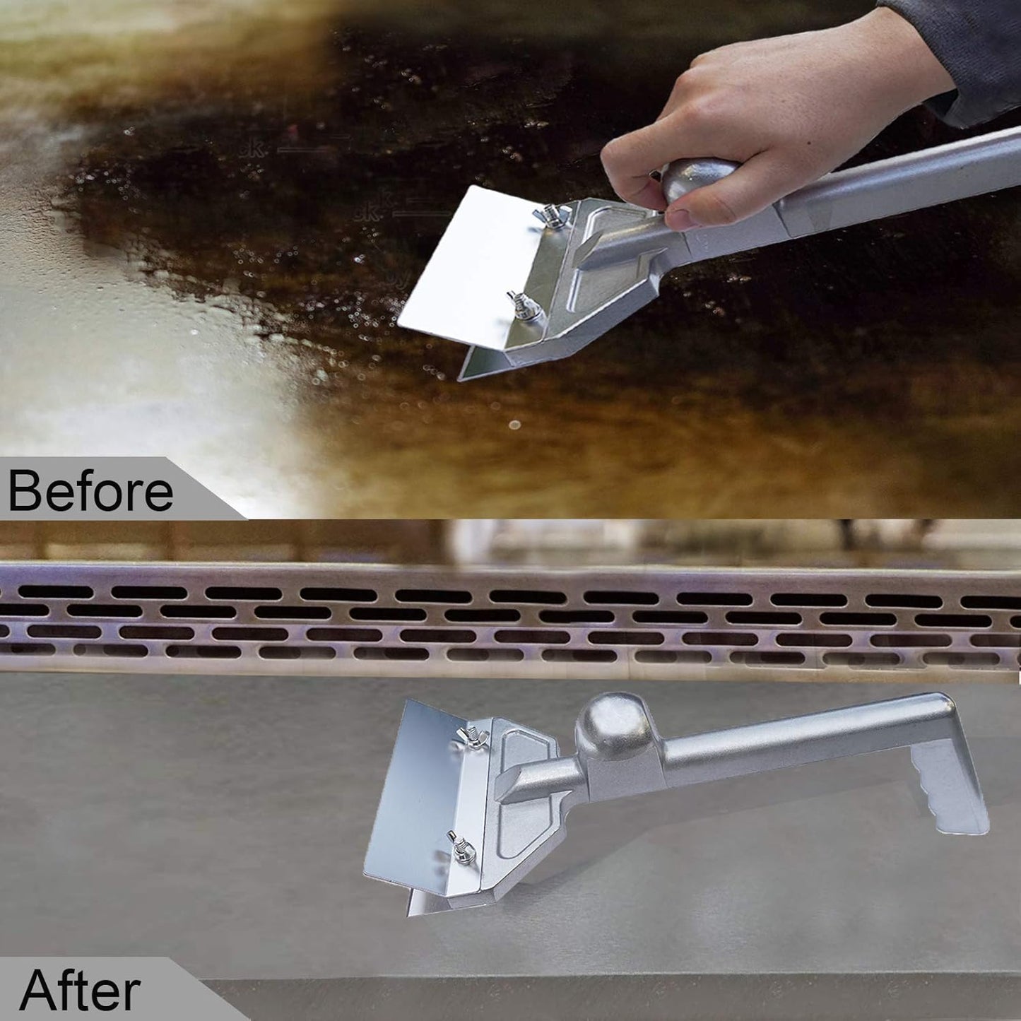 Heavy Duty Grill Scraper Commercial Griddle Scraper Set with 5 Blades, Casting Aluminum Flat Top Grill Scrapers with Small Slant Edge Grill Scraper