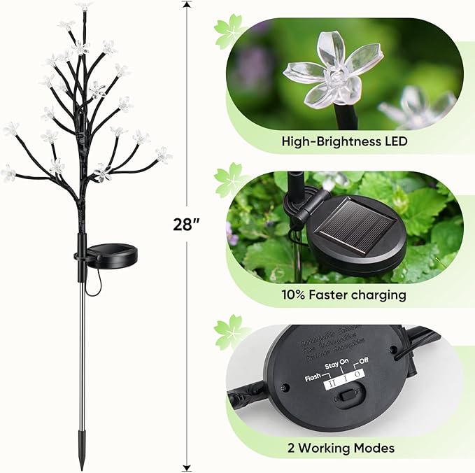 Solar Garden Lights Garden Decor, Solar Flowers Lights Outdoor Decorative,2Pack 40LED Solar Lights Outdoor Garden Waterproof for Outside Yard,Lawn,Patio,Pathway Decorations Gardening Gifts